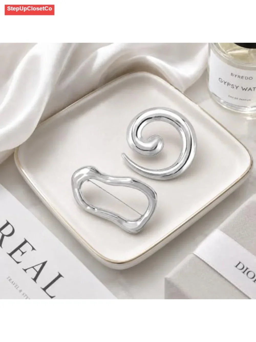 Chunky Spiral Brooch Pin Gold Silver Statement Jewelry Women